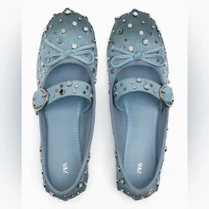 Zara studded denim flats